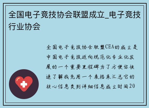 全国电子竞技协会联盟成立_电子竞技行业协会